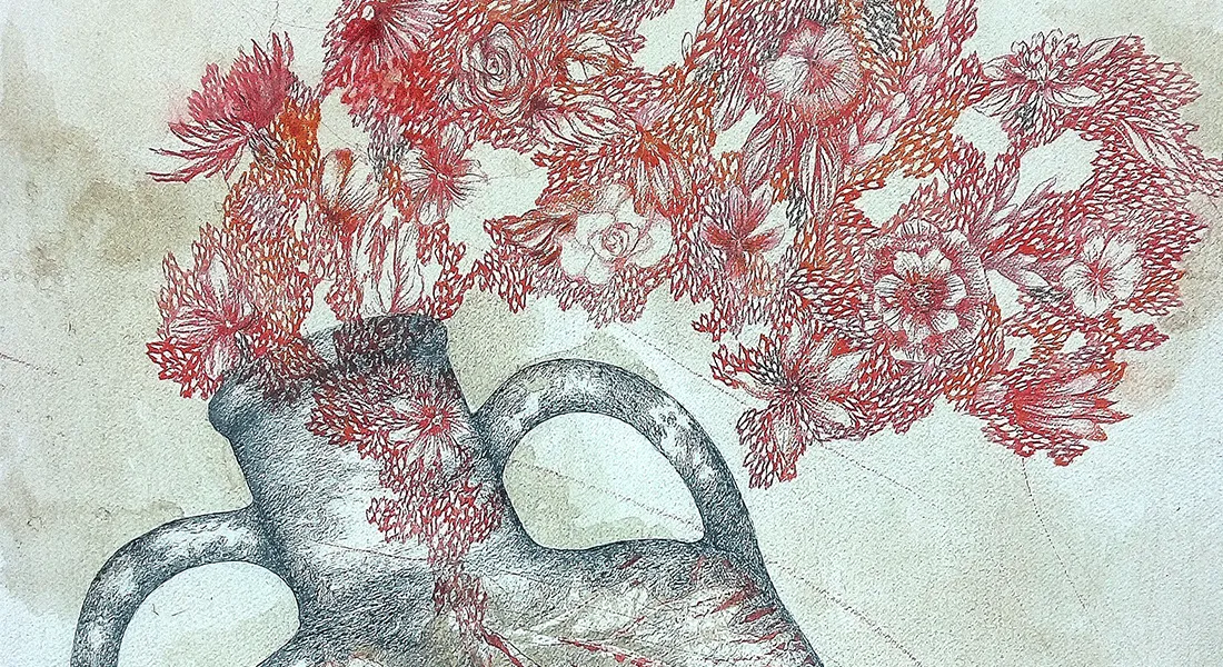 Viviane Michel, L-odeur-de-la-Rhubarbe, Bleistift und Walnusstinte auf Fabriano-Baumwollpapier, 60 X 40 cm, 2025, Fotograf: Viviane Michel