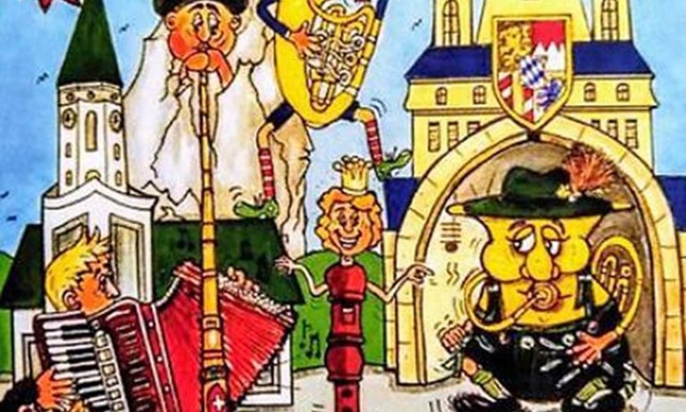 In Cartoon-Form werden Akkordeon, Tuba, Posaune etc. gezeigt.